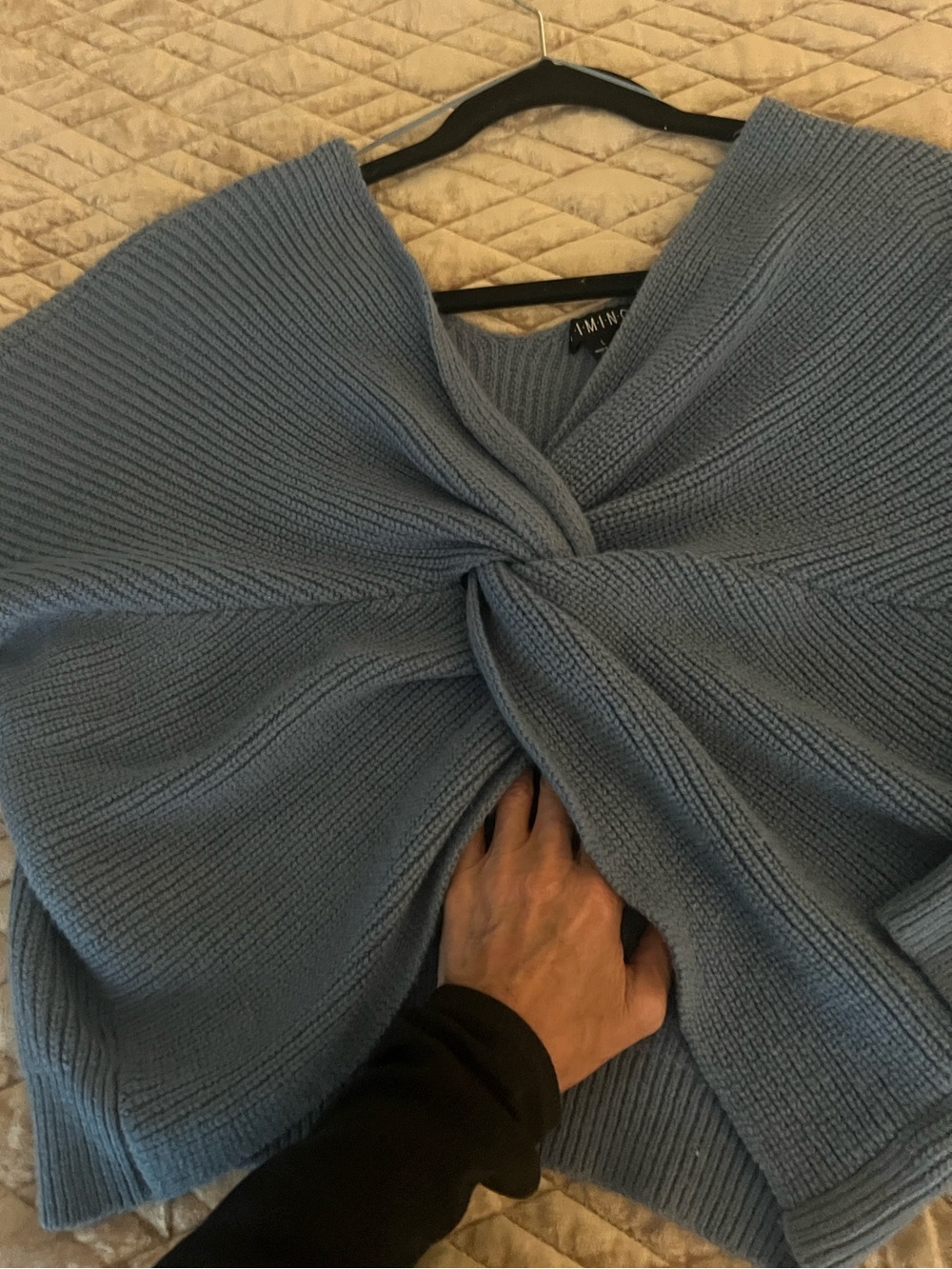 Twist-Front Ribbed V-Neck Sweater - Blue - Picture 2 of 8